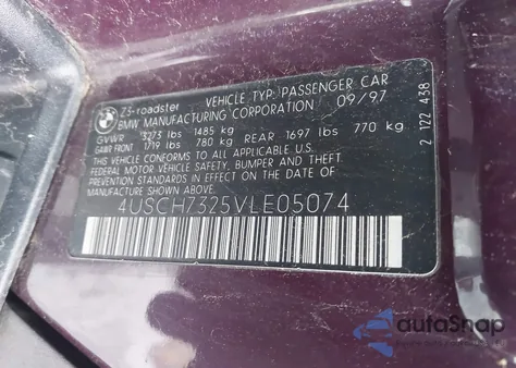 1997 BMW Z3 1.9L Roadster from USA, damaged, VIN 4USCH7325VLE05074